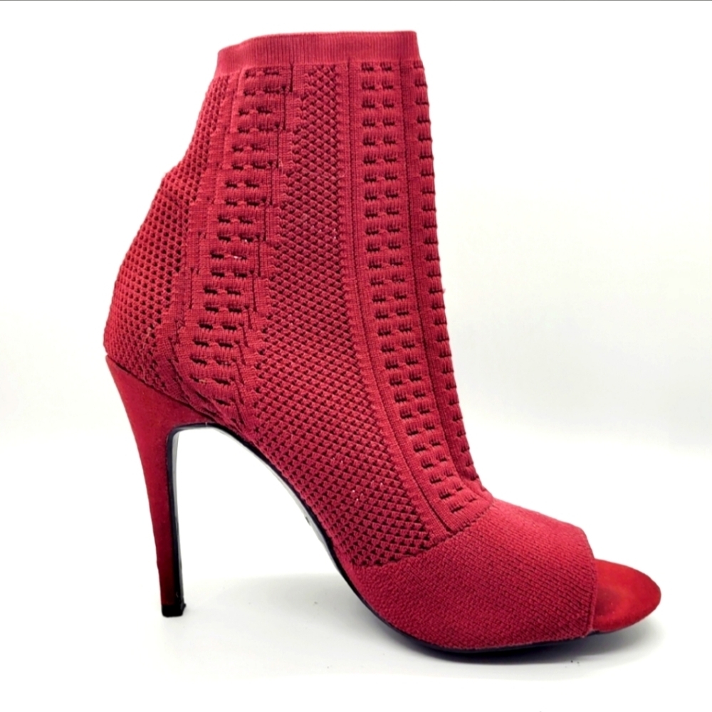 Burgandy Mesh Stretch Sock Peep-Toe Ankle Booties Sz 7.5